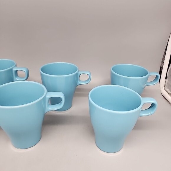 IKEA stacking Coffee mugs Turquoise Blue 15199 Set Of 6 Ceramic - Picture 3 of 5